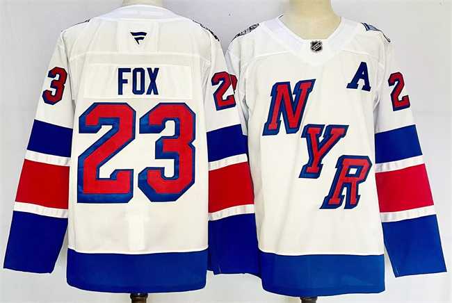 Mens New York Rangers #23 Adam Fox White 2024-25 Stadium Series Stitched Jersey